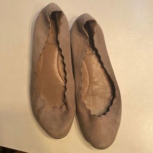 Chloe Lauren style ballet flats. Grey suede scalloped. Re-soled